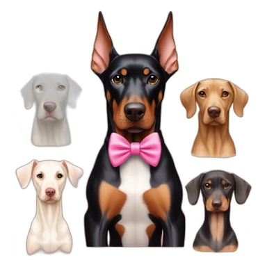 doberman-with-a-pink-bow-tie,-next-to-an-albino-and-a-light-brown-dobermans sticker
