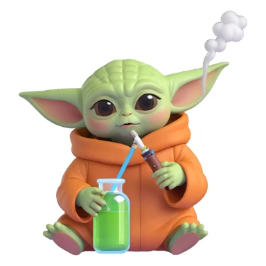 baby yoda smoking a bong, cannabis sticker