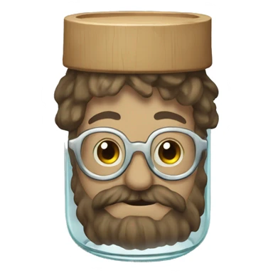Anthropomorphic glass jar with a beard sticker