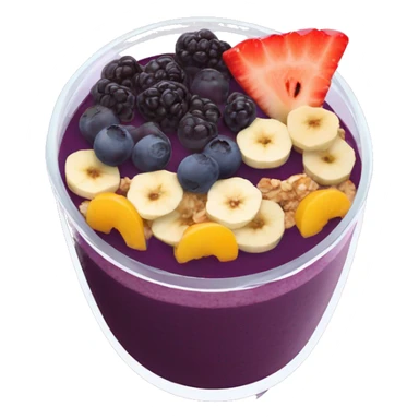 Açaí in a clear cup with layers of fruits and granola and condensed milk sticker