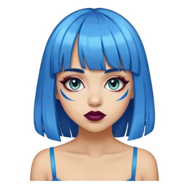 medium skine tone girl with bright blue hair and bangs with eyeliner, and dark lip liner  sticker