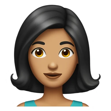 Tanned woman with long black hair wearing 1960s style outfit and hair sticker