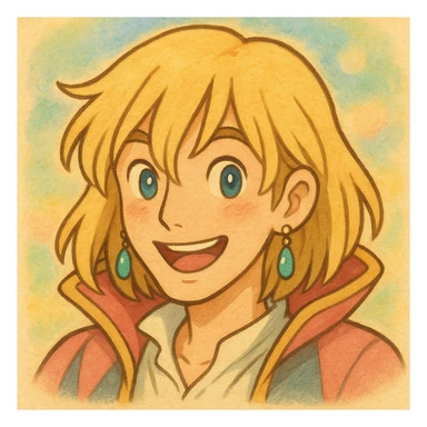 Hauru with blonde hair and earrings, Ghibli-inspired emoji sticker