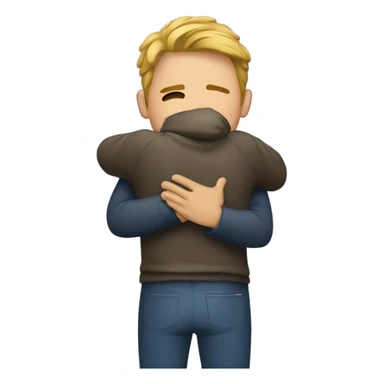 a guy hugs the A sticker