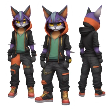 Cool Anthro Noivern-Litten-BatCat-Pokémon with edgy stripes hoodie spiked collar punk techwear Cargo Pants Full Body sticker