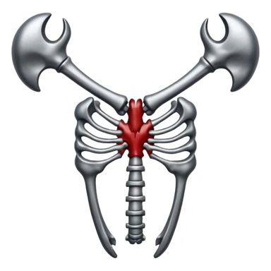 Emoji-style metallic anatomic bones with traces of blood, steel texture, dark dramatic tone, clean background sticker