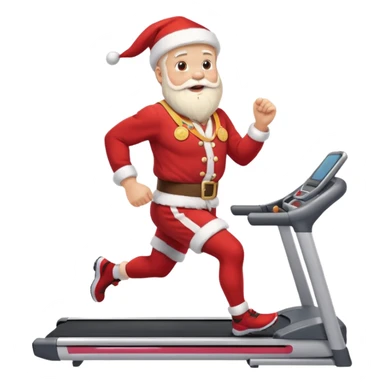 A Norwegian Santa running on a treadmill, wearing a gold medal round his neck sticker
