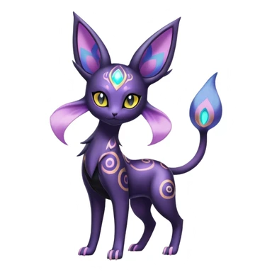Shiny Exotic Badass Colorful Ethereal Royal Mysterious Gothic Espeon-Umbreon-Pokémon-Fakémon-hybrid-creature (full body) with random pattern-markings sticker