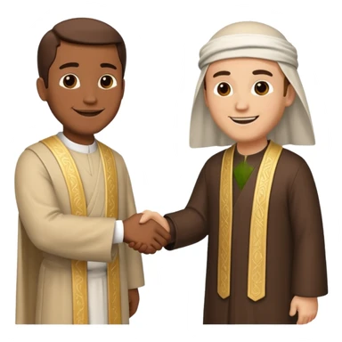 two men shaking hands, one of them is a religious figure sticker