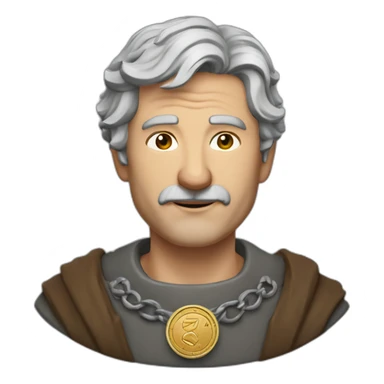 medieval coin engravers guild leader, 50 years old, grey hair, bust, has a necklace with a coin, has a coin in one hand sticker
