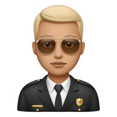 A security guy wears sun glases and thin lips sticker