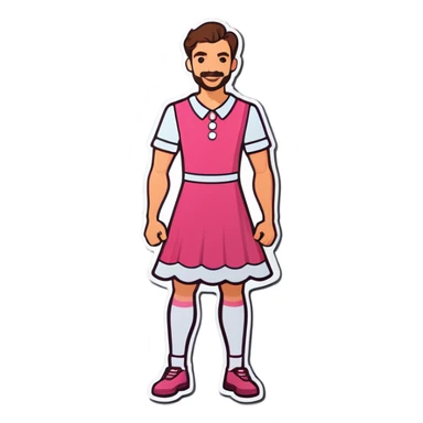 Man wearing a ladies pink dress  sticker