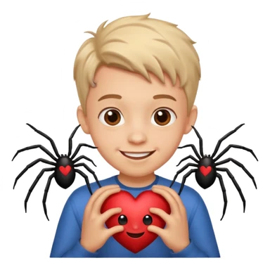 boy face spider in love give hart sticker