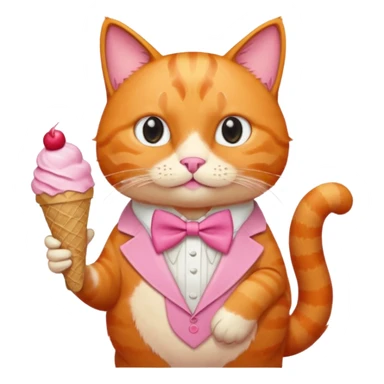 گربه ای نارنجی که لباس و پاپیون صورتی تنشه و بستنی دستشه sticker