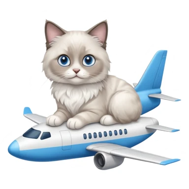 Cute ragdoll cat on an airplane. Should sit on top of the plane, cat is way bigger than airplane sticker