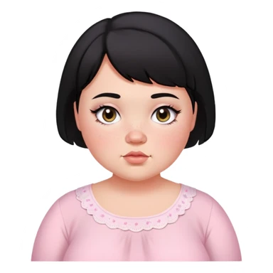 black short haired chubby girl with black eyes and fair skin with freckles in a light pink coquette blouse sticker