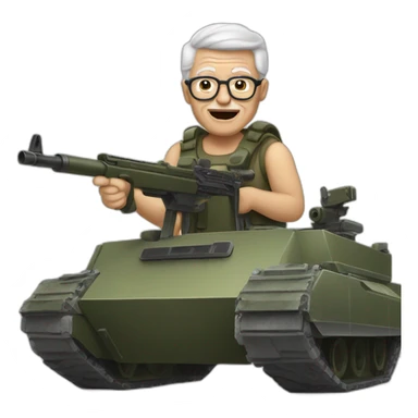 Granddad in a tank with a machine gun sticker