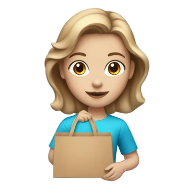 fair skinned girl with light brown hair and blue eyes holding a shopping bag sticker