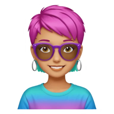stylish teen girl wearing shades and dyed colorful short hair, stylish outfit sticker