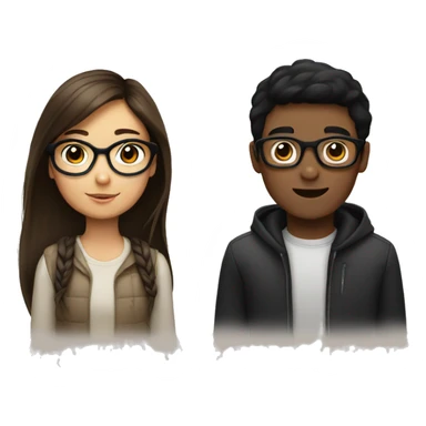 Girl with brown hair, glasses and a boy with black hair without glasses sticker