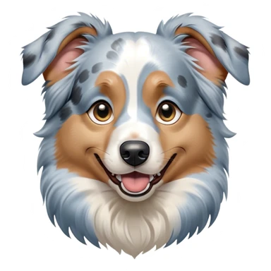 Cinematic Comical Tan Point Blue Merle Australian Shepherd Portrait Emoji, Head tilted dramatically with an exaggeratedly shocked or offended expression, short blue merle fur with striking tan points and white accents, wide, expressive blue eyes filled with exaggerated disbelief, Simplified yet hilariously expressive features, highly detailed, glowing with a slightly sassy glow, high shine, dramatic yet playful, stylized with an air of attitude, bright and endearing, soft glowing outline, capturing the essence of a sassy and over-the-top pup, so meme-worthy it feels like it could side-eye its way into internet fame instantly! sticker