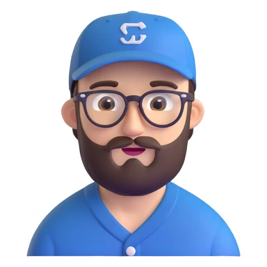 adventurer with small beard, glasses and backwards baseball cap sticker