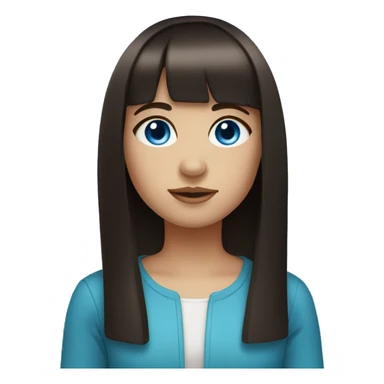 girl with straight dark brown hair, thick bangs, blue eyes sticker