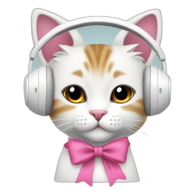 cute cat with pink bow and winter white headphones sticker