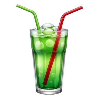 Create an emoji with a clear rounded glass, bright transparent green soda with fine bubbles, a smooth vanilla scoop, a glossy red cherry, and a black straw, using vibrant colors, soft shading, and clear glass highlights.
 sticker