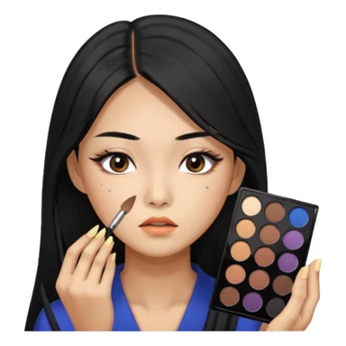 Korean woman with long hair applying eyeshadow to upper body, focused expression sticker
