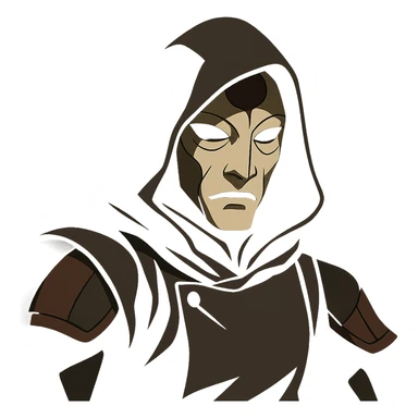 Amon from The Legend of Korra, masked and hooded, dramatic shadowy cartoon style sticker