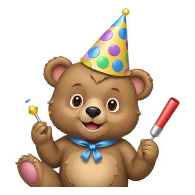 Partying bear cub with confetti and party blower sticker