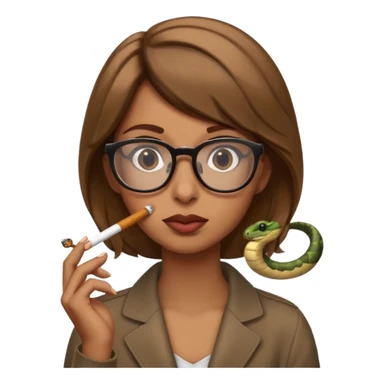 can you create a sneaky SNAKE with big glasses smoking a cigarrette - with light brown hair, with hands on her chin as if she's innocent but with a bitchy look in her eyes and cigarrette in the mouth - the emoji itself is a snake with all these characteristics sticker