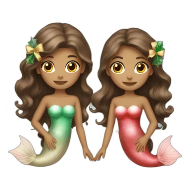 Two brown haired mermaids dressed for Christmas  sticker