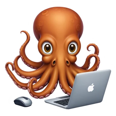 Octopus friendly working on computer sticker