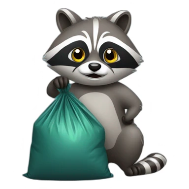 Raccoon with a garbage bag sticker