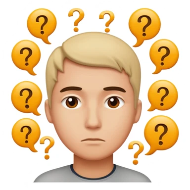 a person thinking, the person is surrounded by question marks sticker