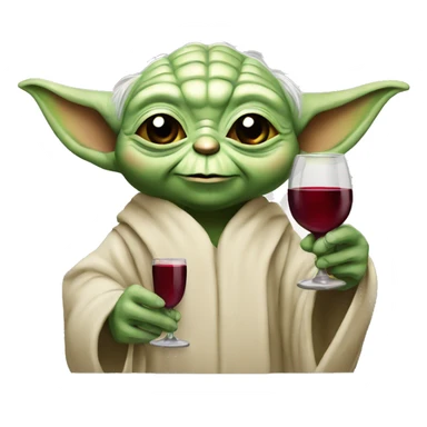 happy yoda holding a glass of red wine sticker