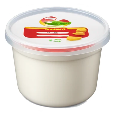 Sour cream in a plastic container with red label sticker