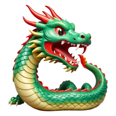 Cinematic Cute Yawning Chinese Serpent Dragon Portrait Emoji, Head gently inclined with a dramatic, wide-open yawn, revealing an elegantly elongated body with softly glowing jade and vermilion scales, enriched by subtle, ethereal cloud and ripple motifs; rendered with authentic detail and delicate natural light, high shine, relaxed yet wise, styled with a dash of ancient mystique, soft glowing outline, capturing the essence of a drowsy but venerable celestial dragon ready to drift into a serene, timeless slumber! sticker