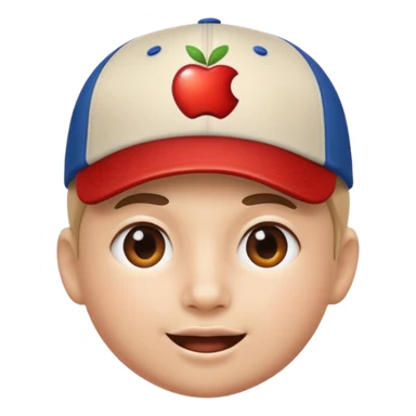 playful face with a backwards baseball cap, round and glossy, apple emoji style sticker