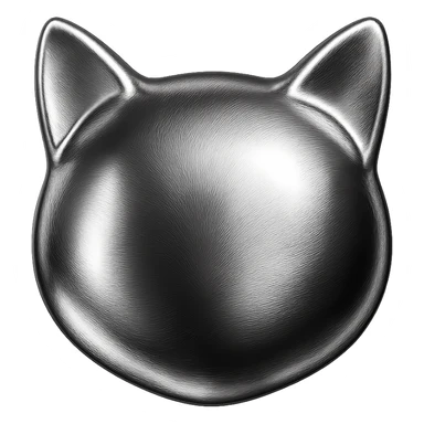 cat head in shiny metallic chrome style, highly reflective and glossy sticker