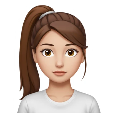 Chica de pelo con una cola de clean look  y marrón con ojos color marrón  y una camiseta blanca y la piel blanca con pestañas y maquillada clean look  sticker