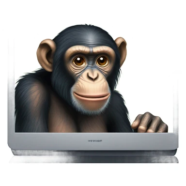 Chimpanzee staring at a computer screen sticker
