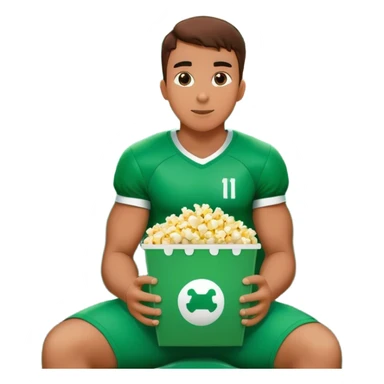 A football player sitting in the stands and watching the game with popcorn in super large green box sticker