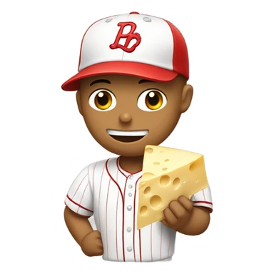White Baseball player with red hat eating cheese sticker