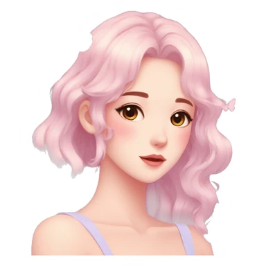Gorgeous pastel anime style lady with blushing face and butterflies aesthetic trending style sticker