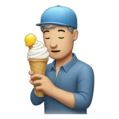 Man with headache holding ice cream sticker