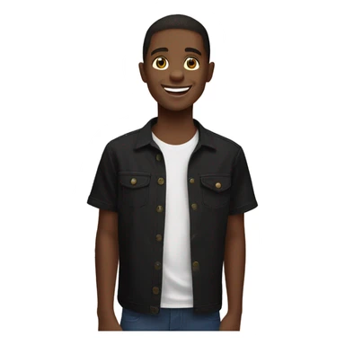 smiling boy in black shirt goes to IKEA sticker