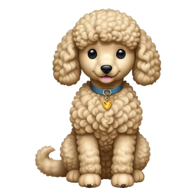 cinematic-[poodle]-realistic-full-body-sitting-emoji,-tail-resting-loosely-beside-its-paws,-head-tilted-dramatically, -curly-[cream]-fur,-simplified-yet-realistic-focused-features,-highly-detailed,-glowing-with-an-almost-sarcastic-glow sticker